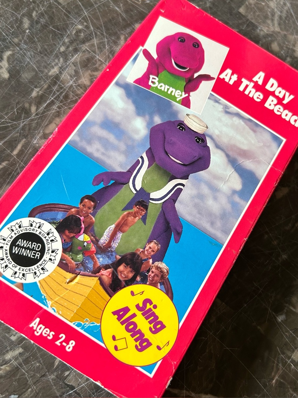 Barney - A Day at the Beach (VHS, 1989) White Tape RARE Purple Dinosaur